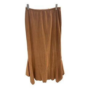 Vintage 80s 90s Nexxen Brown Long Ruffle Hem Elastic Waist Maxi Skirt